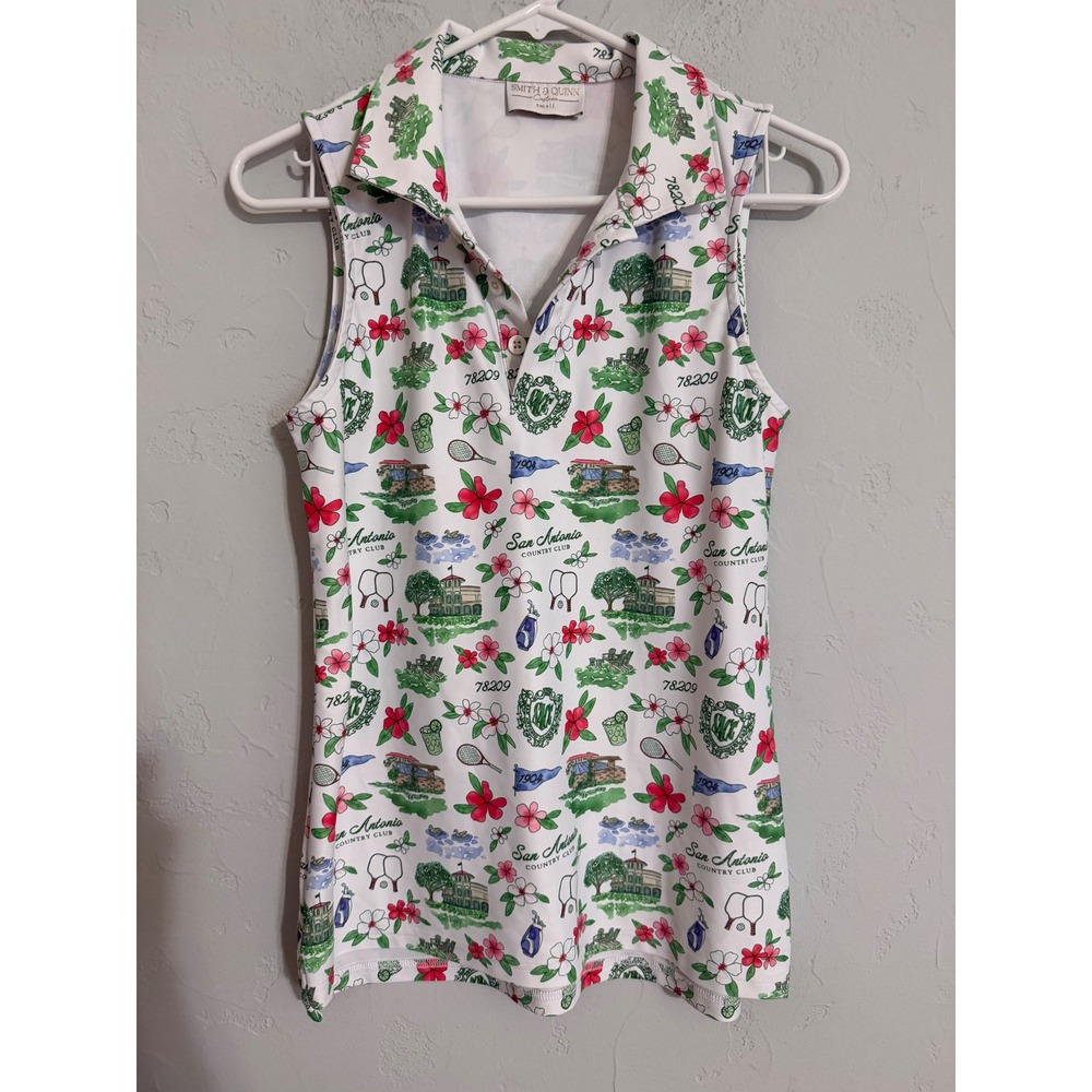 Smith & Quinn San Antonio Country Club Sleeveless Polo Top White Multi Small
